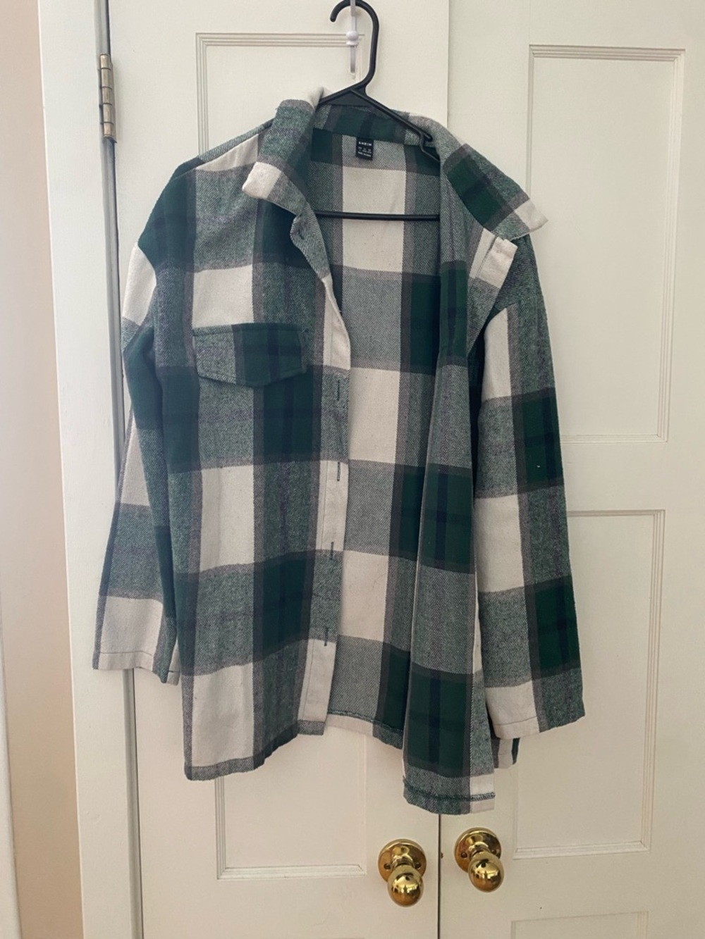 SHEIN Green and White Plaid Shacket